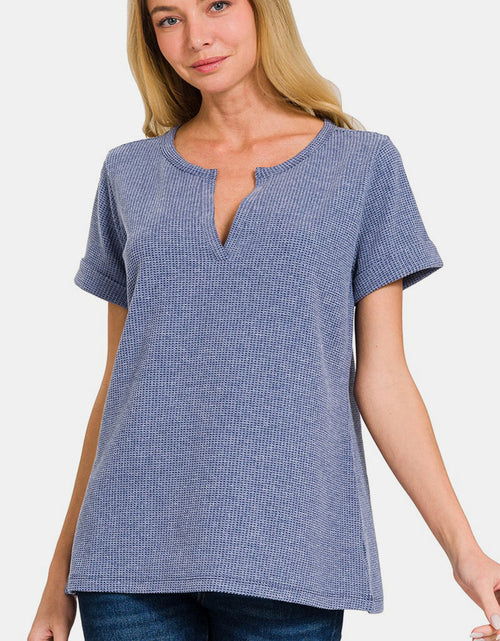 Load image into Gallery viewer, Zenana Notched Short Sleeve Waffle T-Shirt
