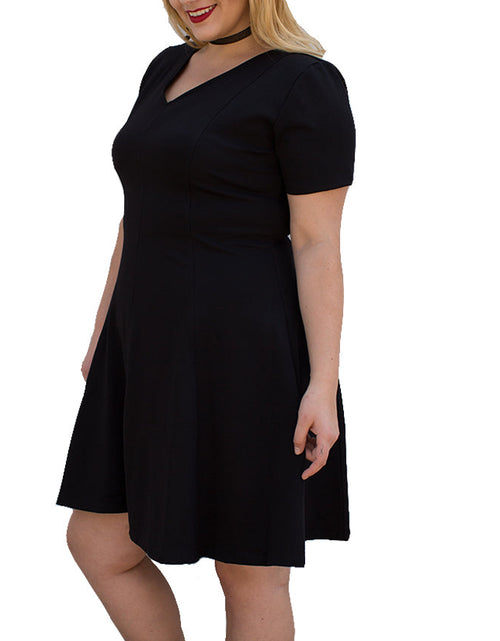 Load image into Gallery viewer, InstantFigure Curvy Short V-neck Panel dress w/flared skirt 16808MC by InstantFigure INC
