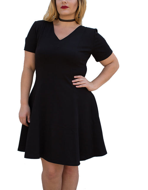 Load image into Gallery viewer, InstantFigure Curvy Short V-neck Panel dress w/flared skirt 16808MC by InstantFigure INC
