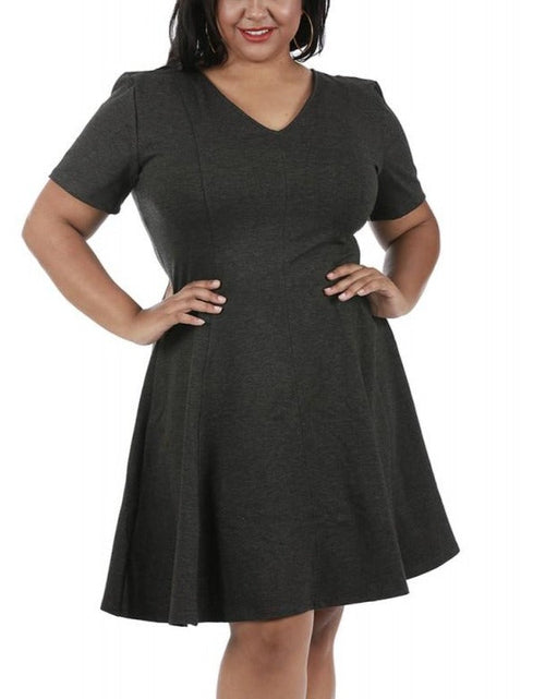 Load image into Gallery viewer, InstantFigure Curvy Short V-neck Panel dress w/flared skirt 16808MC by InstantFigure INC
