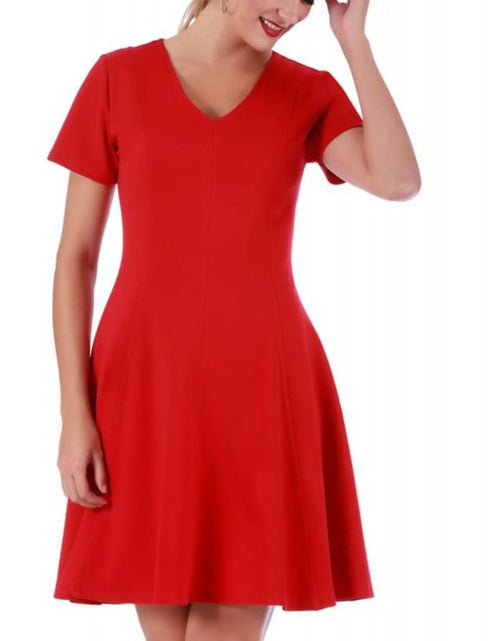 Load image into Gallery viewer, InstantFigure Short V-neck Panel dress w/flared skirt 16808M by InstantFigure INC
