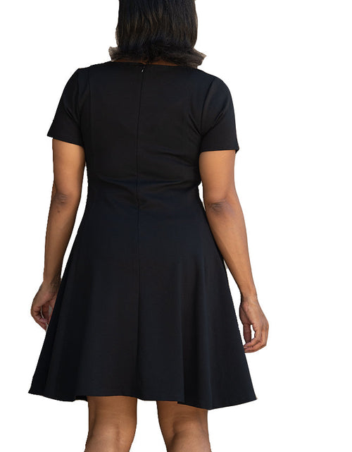 Load image into Gallery viewer, InstantFigure Curvy Short V-neck Panel dress w/flared skirt 16808MC by InstantFigure INC
