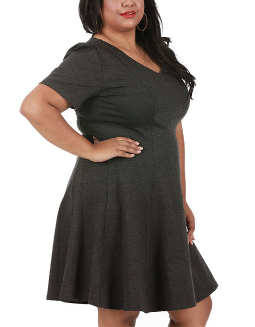 Load image into Gallery viewer, InstantFigure Curvy Short V-neck Panel dress w/flared skirt 16808MC by InstantFigure INC
