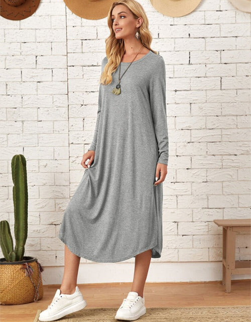 Load image into Gallery viewer, Pocketed Round Neck Long Sleeve Tee Dress
