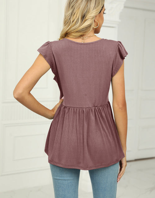 Load image into Gallery viewer, V-Neck Flutter Sleeve Babydoll Blouse

