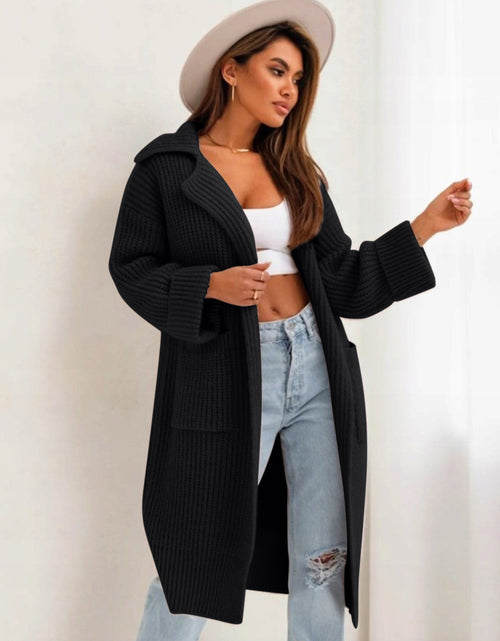 Load image into Gallery viewer, Pocketed Collared Neck Dropped Shoulder Cardigan
