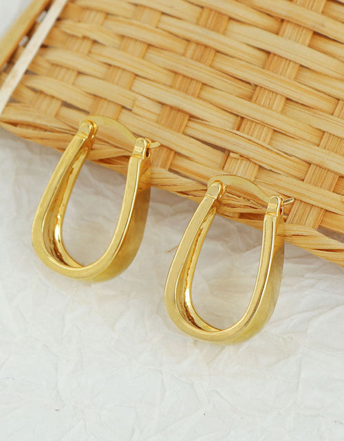 Load image into Gallery viewer, 14K Gold Solid Flat Greek Hoop Earrings
