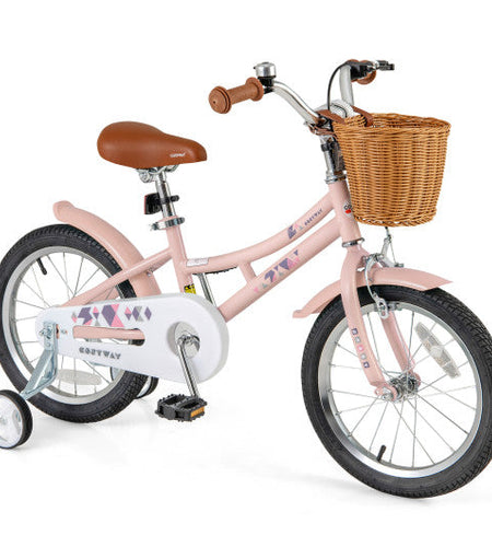 16 Inch Kids Bike Retro Bicycle with Adjustable Height and Basket for Ages 4-7 Years Old-16 inches