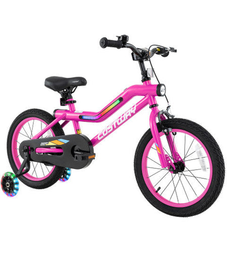 16 Inch LED Lighted Kids Bike with Training Wheels and Headlight for Ages 4-7 Years-16 inches