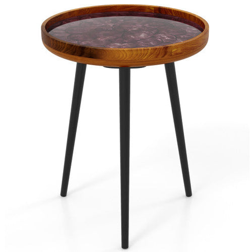 Load image into Gallery viewer, 16 Inch Round End Table with Sea Shell Decoration and Epoxy Resin Finish-Brown
