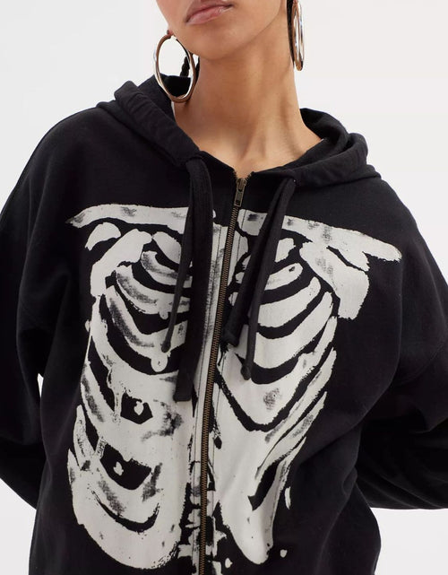 Load image into Gallery viewer, Skeleton Zip Up Drawstring Hoodie
