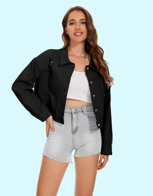 Load image into Gallery viewer, Distressed Distressed Button Up Denim Jacket
