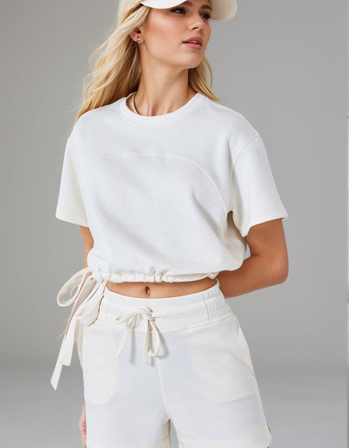 Load image into Gallery viewer, Basic Bae Drawstring Hem Air Scuba Round Neck Short Sleeve T-Shirt

