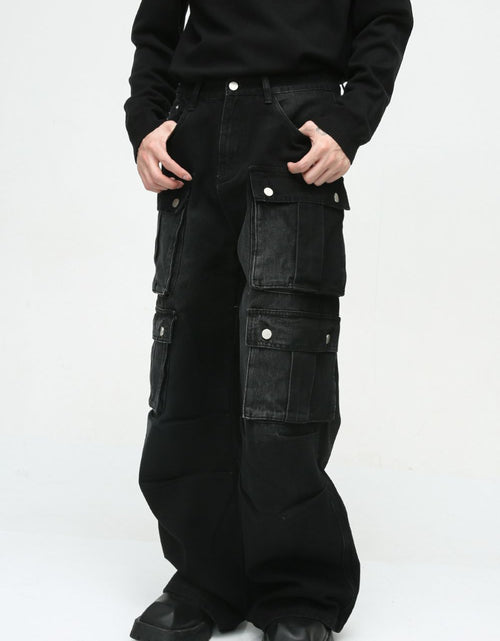 Load image into Gallery viewer, Multi-Pocket Cargo Wide-Leg Jeans
