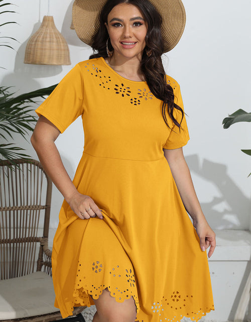 Load image into Gallery viewer, Plus Size Round Neck Openwork Dress
