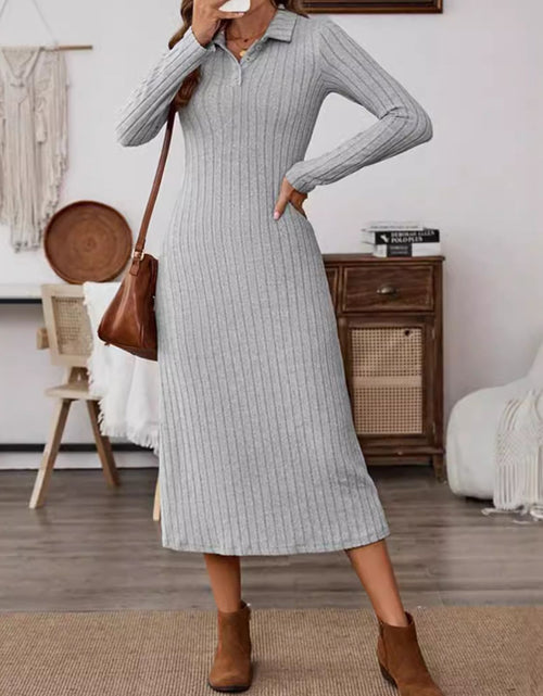 Load image into Gallery viewer, Collared Neck Long Sleeve Midi Dress
