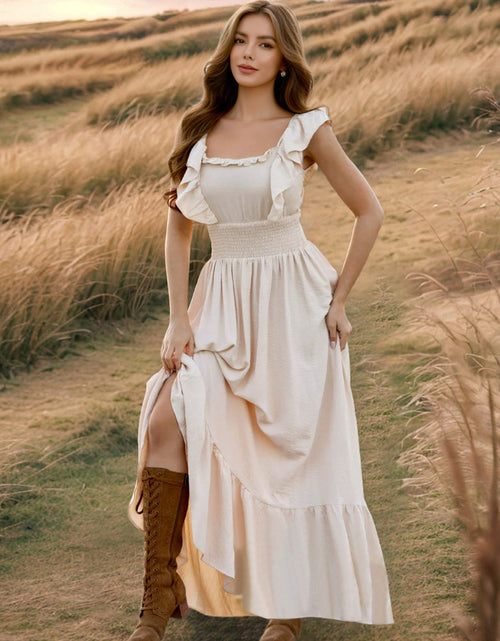 Load image into Gallery viewer, Ruffled Smocked Square Neck Maxi Dress
