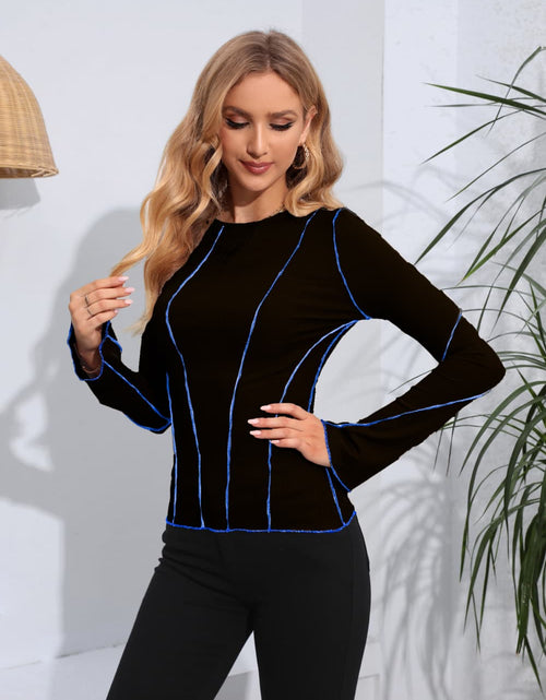 Load image into Gallery viewer, Ribbed Round Neck Long Sleeve Blouse
