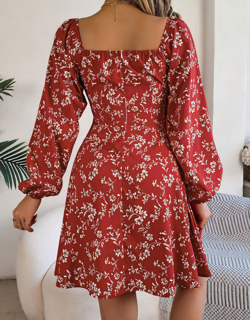 Load image into Gallery viewer, Printed Sweetheart Neck Balloon Sleeve Mini Dress
