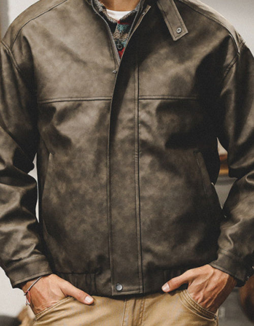 Load image into Gallery viewer, Men's Plus Size Zip Up Stand Collar Biker Jacket
