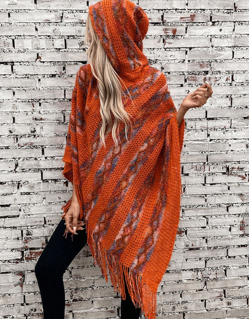 Load image into Gallery viewer, Fringe Contrast Hooded Poncho
