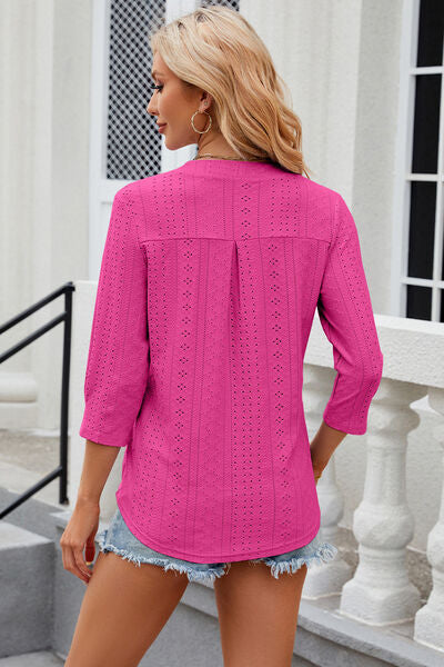 Load image into Gallery viewer, Eyelet Notched Knit Jacquard Top
