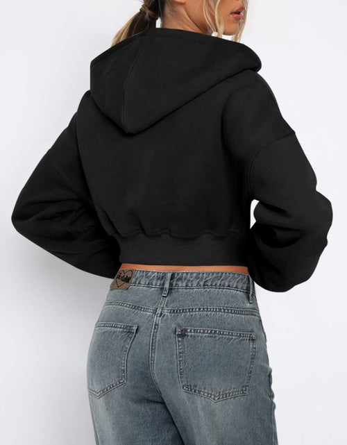 Load image into Gallery viewer, Zip Up Long Sleeve Hooded Cropped Jacket
