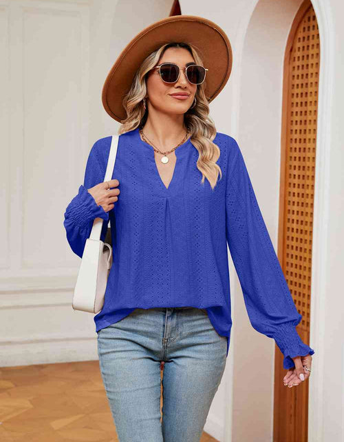 Load image into Gallery viewer, Notched Neck Flounce Sleeve Blouse
