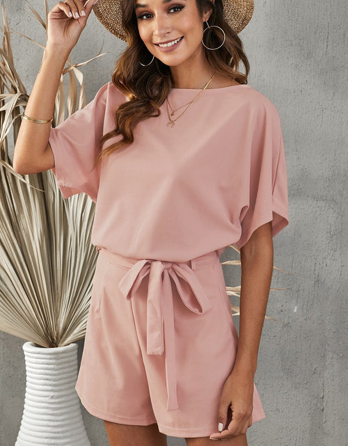 Load image into Gallery viewer, Tie Belt Short Sleeve Romper
