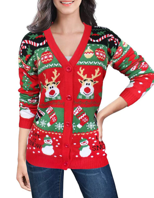 Load image into Gallery viewer, Reindeer Button Up Long Sleeve Cardigan
