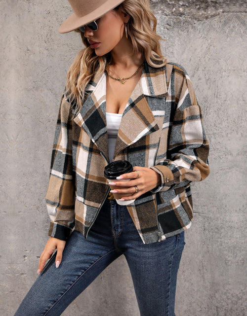 Load image into Gallery viewer, Perfee Plaid Collared Neck Long Sleeve Jacket
