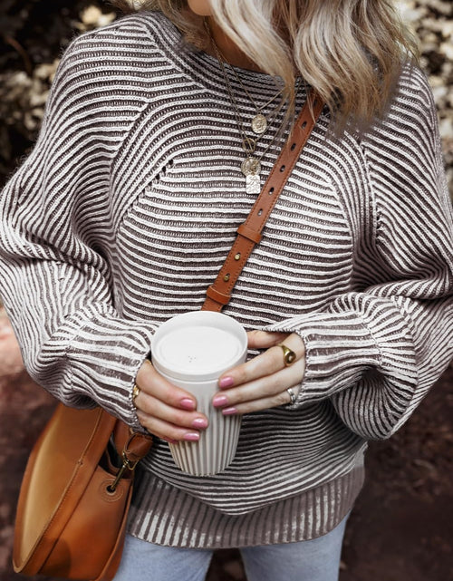 Load image into Gallery viewer, Textured Striped Round Neck Long Sleeve Top
