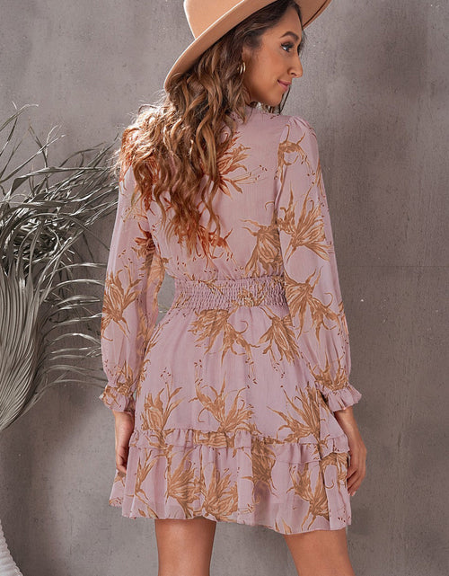 Load image into Gallery viewer, Floral Deep V Flounce Sleeve Mini Dress
