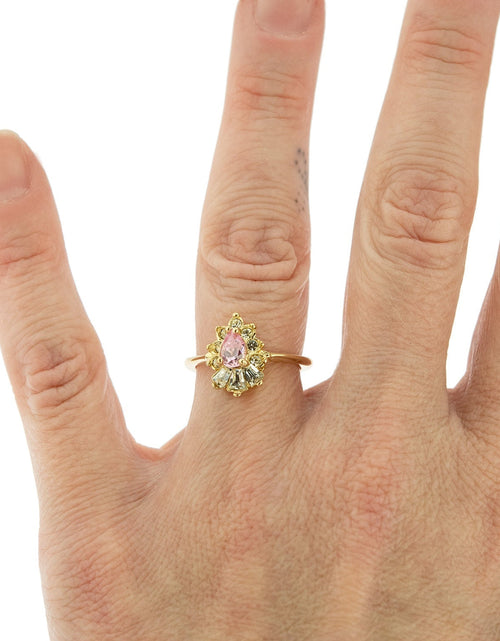Load image into Gallery viewer, Vintage 1990's Ring Ruby and Clear Austrian Crystals 18k Yellow Gold Plated by PVD Vintage Jewelry
