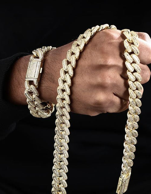 Load image into Gallery viewer, 16mm Iced Out Baguette Cut Cuban Choker Chain in 14K Gold by Bling Proud | Urban Jewelry Online Store
