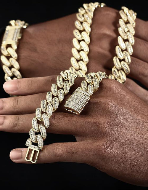 Load image into Gallery viewer, 16mm Iced Out Baguette Cut Cuban Choker Chain in 14K Gold by Bling Proud | Urban Jewelry Online Store
