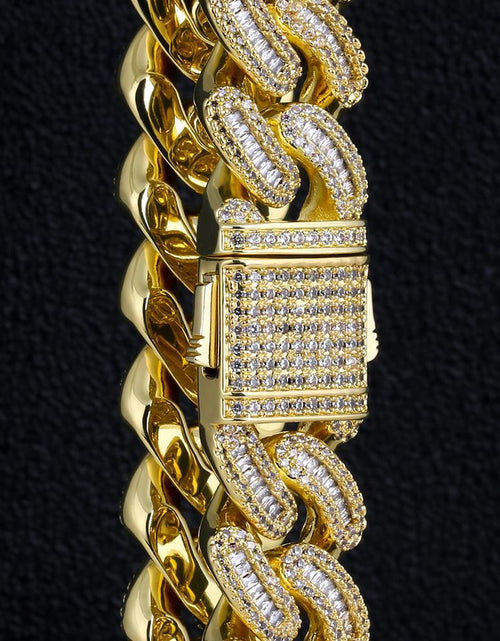 Load image into Gallery viewer, 16mm Iced Out Baguette Cut Cuban Choker Chain in 14K Gold by Bling Proud | Urban Jewelry Online Store
