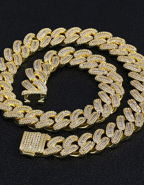 Load image into Gallery viewer, 16mm Iced Out Baguette Cut Cuban Choker Chain in 14K Gold by Bling Proud | Urban Jewelry Online Store
