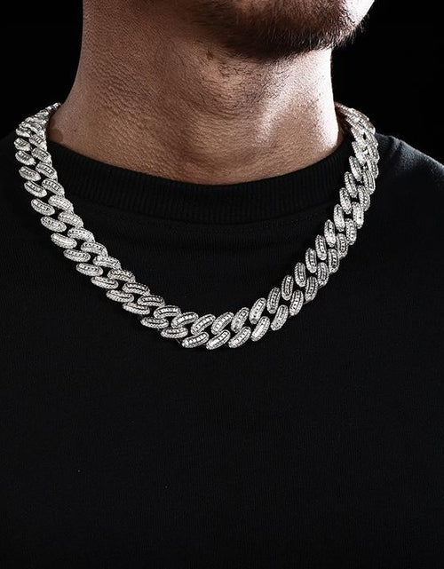 Load image into Gallery viewer, 16mm Iced Out Baguette Cut Cuban Choker Chain in White Gold by Bling Proud | Urban Jewelry Online Store

