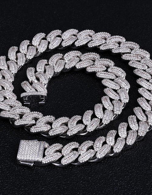 Load image into Gallery viewer, 16mm Iced Out Baguette Cut Cuban Choker Chain in White Gold by Bling Proud | Urban Jewelry Online Store
