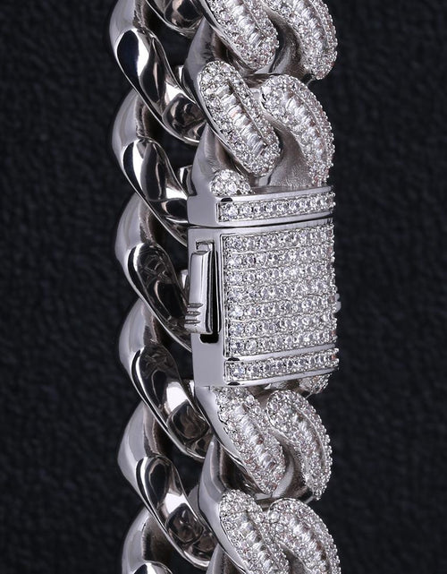 Load image into Gallery viewer, 16mm Iced Out Baguette Cut Cuban Choker Chain in White Gold by Bling Proud | Urban Jewelry Online Store
