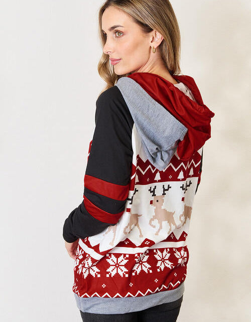 Load image into Gallery viewer, Double Take Full Size Christmas Drawstring Long Sleeve Hoodie
