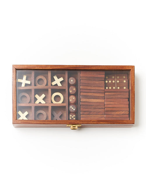 Load image into Gallery viewer, 3-in-1 Game Set Dice, Dominoes, Tic Tac Toe - Handcrafted Wood by Matr Boomie
