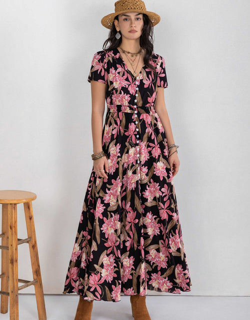 Load image into Gallery viewer, Floral V-Neck Slit Dress
