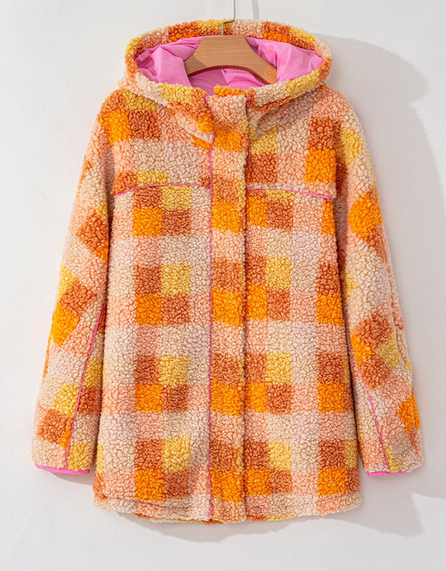 Load image into Gallery viewer, Checkered Long Sleeve Sherpa Hooded Jacket
