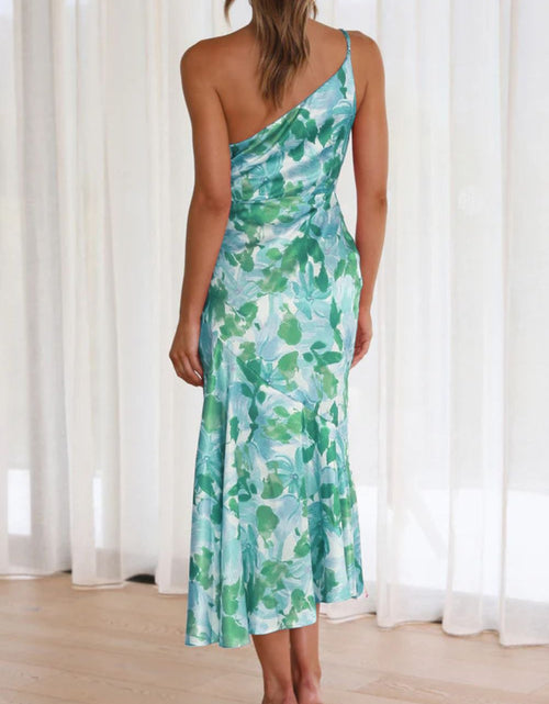 Load image into Gallery viewer, Ruched Printed Single Shoulder Midi Dress
