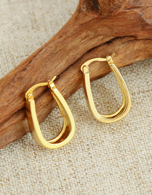 Load image into Gallery viewer, 14K Gold Solid Flat Greek Hoop Earrings

