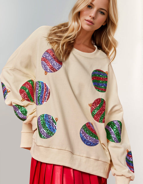 Load image into Gallery viewer, Double Take Christmas Element Sequin Round Neck Long Sleeve Sweatshirt
