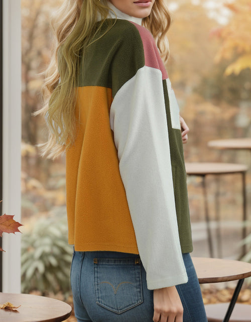 Load image into Gallery viewer, Shiny Color Block Zip-Up Long Sleeve Jacket
