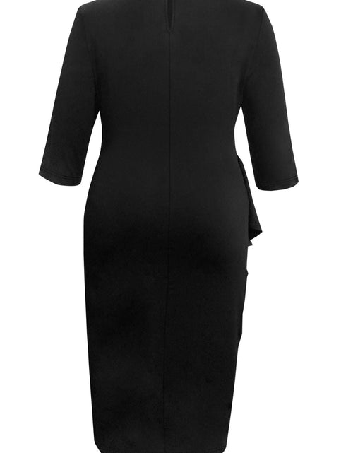 Load image into Gallery viewer, Plus Size Ruffle Trim Round Neck Long Sleeve Dress
